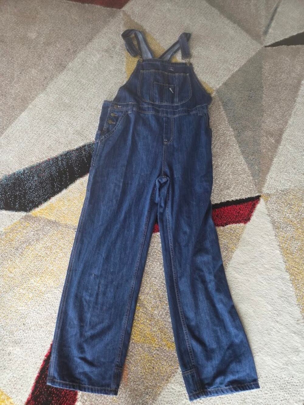 Hisea Women Blue Bib Front Straight Leg Cotton Denim Carpenter Overalls size XL